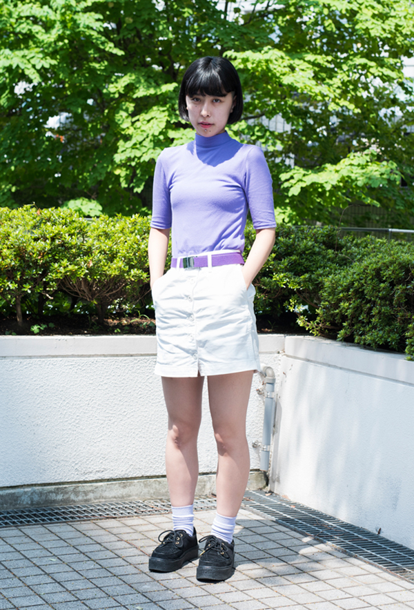 パープルと白の配色で爽やかにまとめた、福田佑莉さん -文化服装学院ファッ...