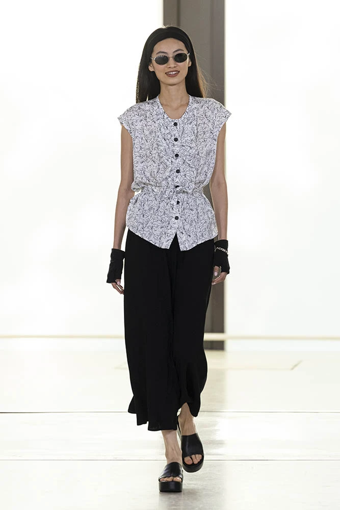 Model on the runway at the Agnes b. fashion show in Paris, Spring Summer 2027 Ready To Wear Fashion Week