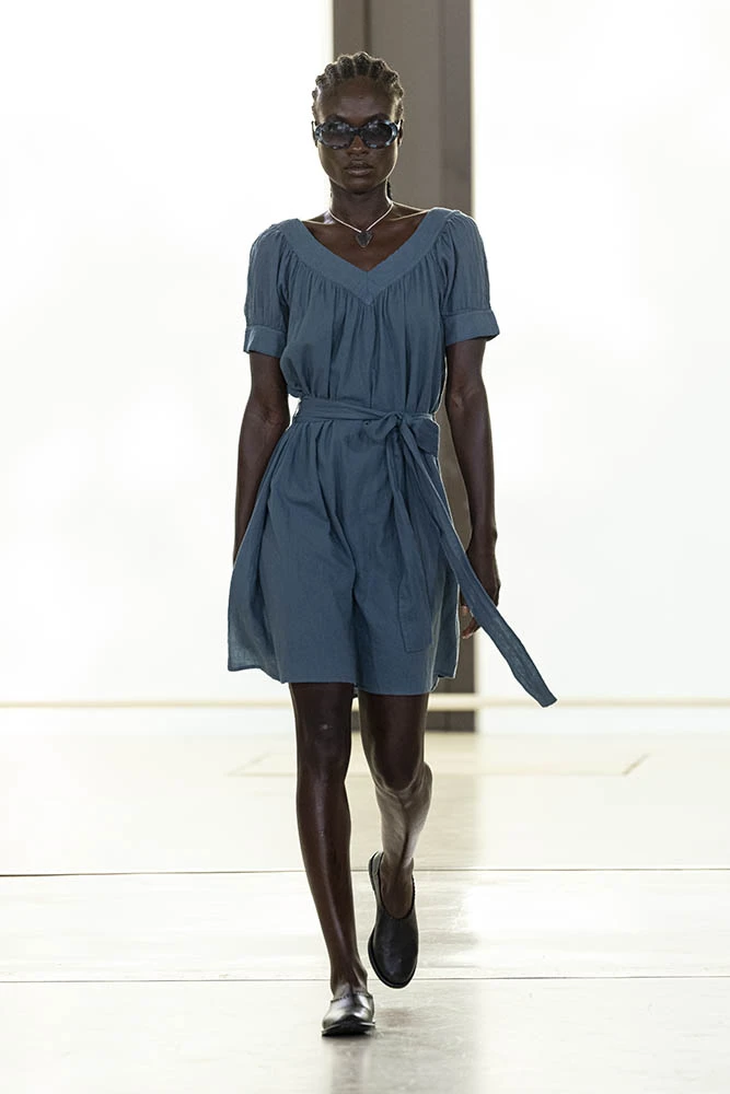 Model on the runway at the Agnes b. fashion show in Paris, Spring Summer 2027 Ready To Wear Fashion Week