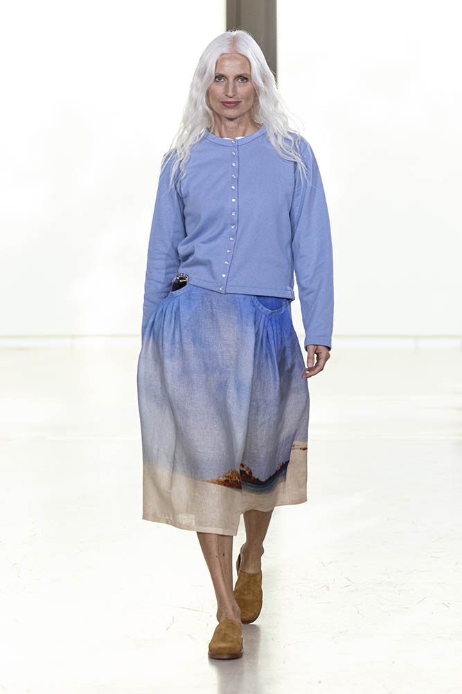 Model on the runway at the Agnes b. fashion show in Paris, Spring Summer 2027 Ready To Wear Fashion Week