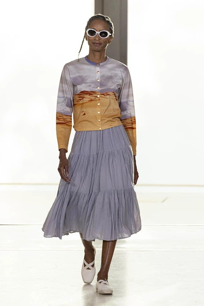 Model on the runway at the Agnes b. fashion show in Paris, Spring Summer 2027 Ready To Wear Fashion Week