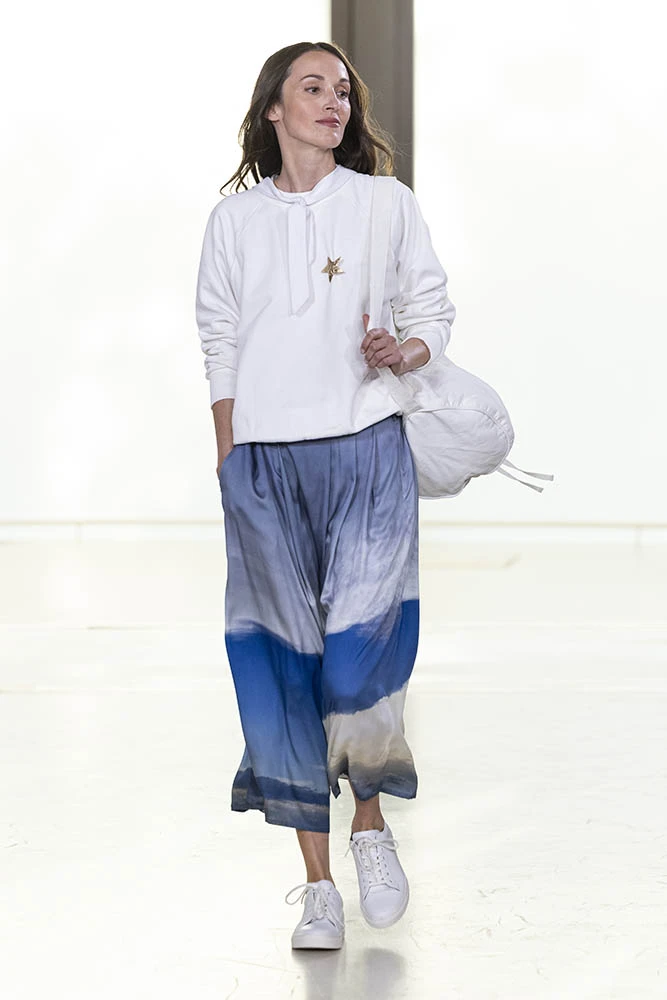 Model on the runway at the Agnes b. fashion show in Paris, Spring Summer 2027 Ready To Wear Fashion Week