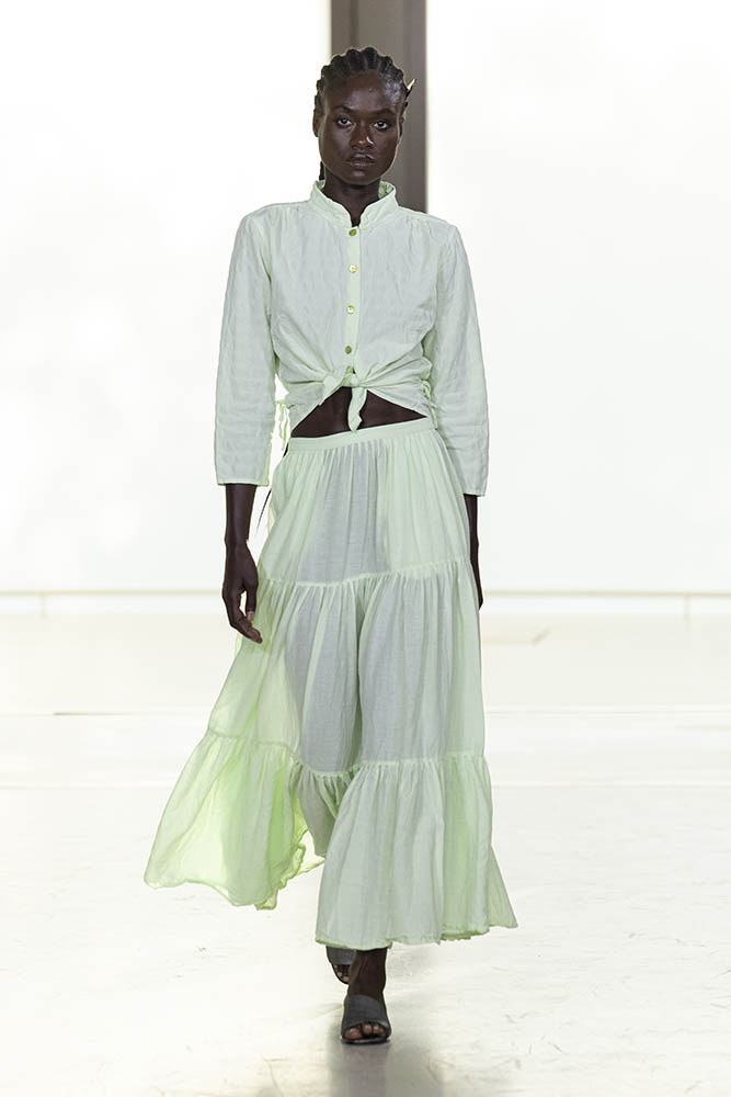 Model on the runway at the Agnes b. fashion show in Paris, Spring Summer 2027 Ready To Wear Fashion Week