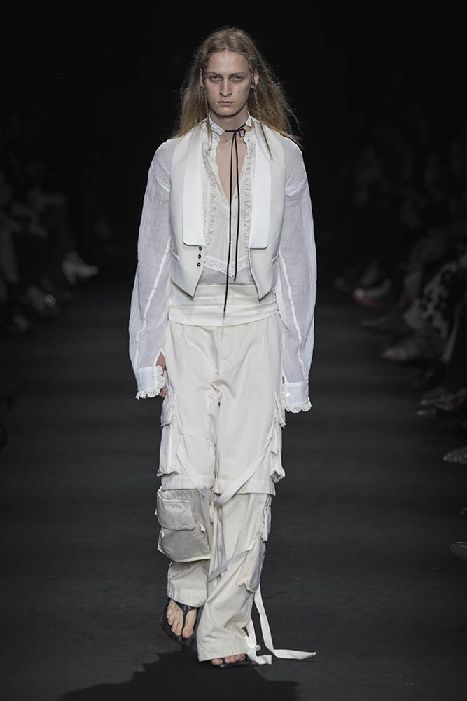 Model on the runway at the Ann Demeulemeester fashion show in Paris, Spring Summer 2027 Ready To Wear Fashion Week