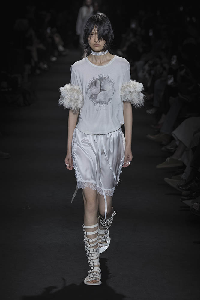 Model on the runway at the Ann Demeulemeester fashion show in Paris, Spring Summer 2027 Ready To Wear Fashion Week
