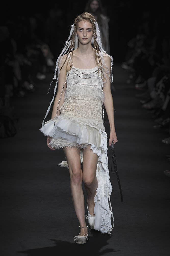 Model on the runway at the Ann Demeulemeester fashion show in Paris, Spring Summer 2027 Ready To Wear Fashion Week