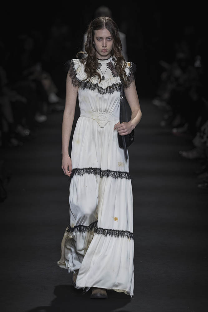 Model on the runway at the Ann Demeulemeester fashion show in Paris, Spring Summer 2027 Ready To Wear Fashion Week