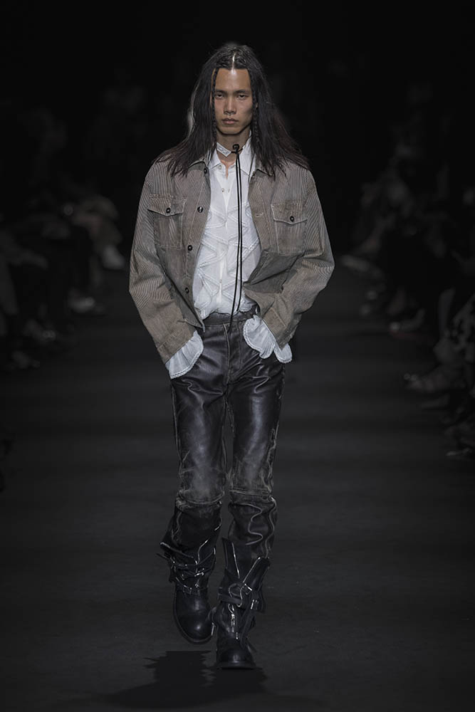 Model on the runway at the Ann Demeulemeester fashion show in Paris, Spring Summer 2027 Ready To Wear Fashion Week