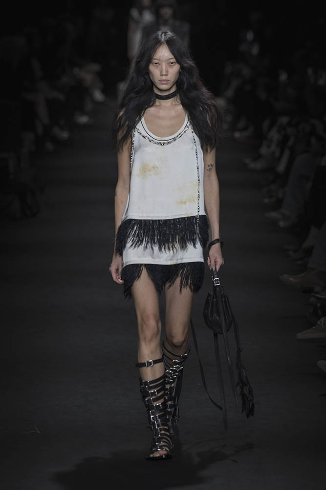 Model on the runway at the Ann Demeulemeester fashion show in Paris, Spring Summer 2027 Ready To Wear Fashion Week