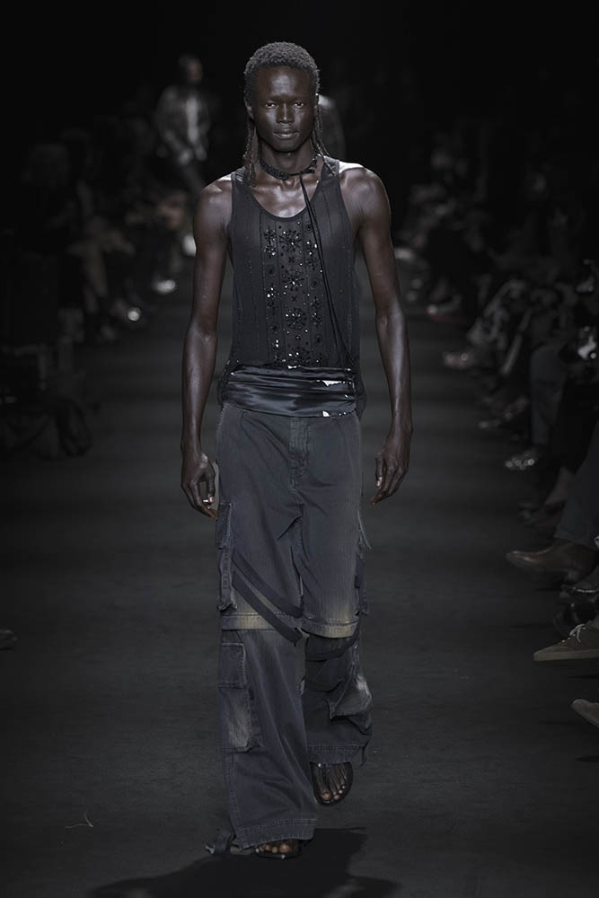 Model on the runway at the Ann Demeulemeester fashion show in Paris, Spring Summer 2027 Ready To Wear Fashion Week