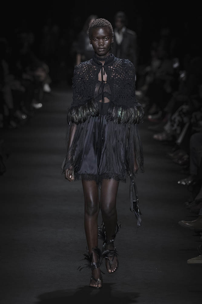 Model on the runway at the Ann Demeulemeester fashion show in Paris, Spring Summer 2027 Ready To Wear Fashion Week