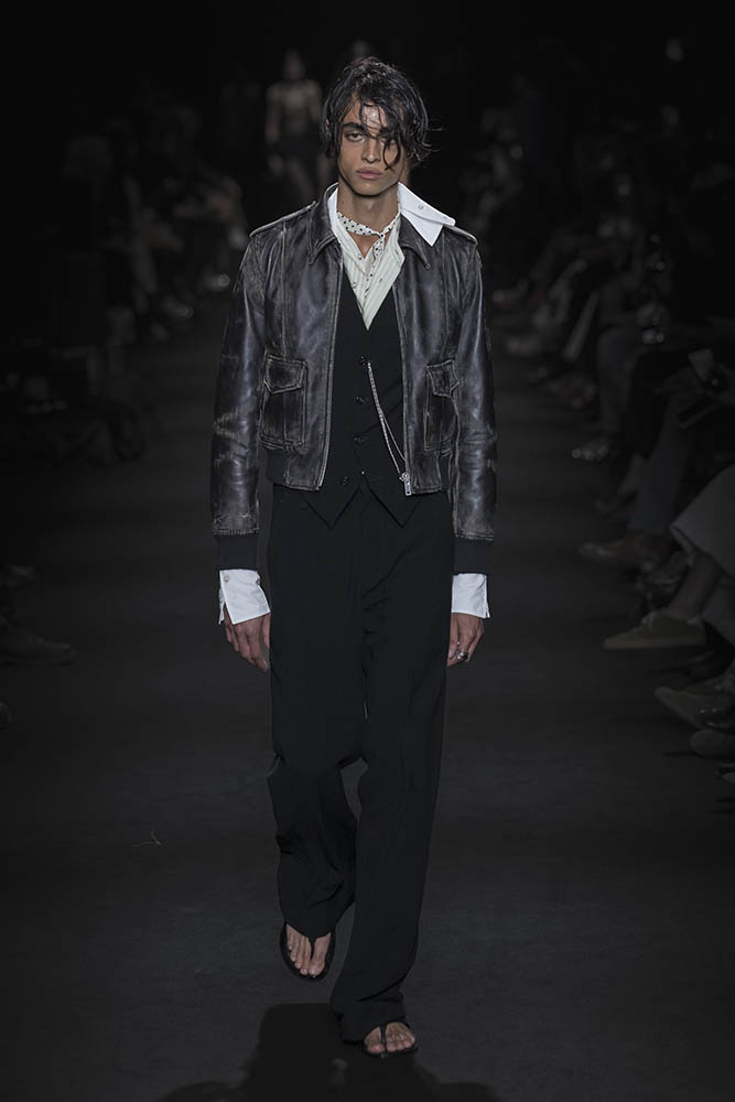 Model on the runway at the Ann Demeulemeester fashion show in Paris, Spring Summer 2027 Ready To Wear Fashion Week