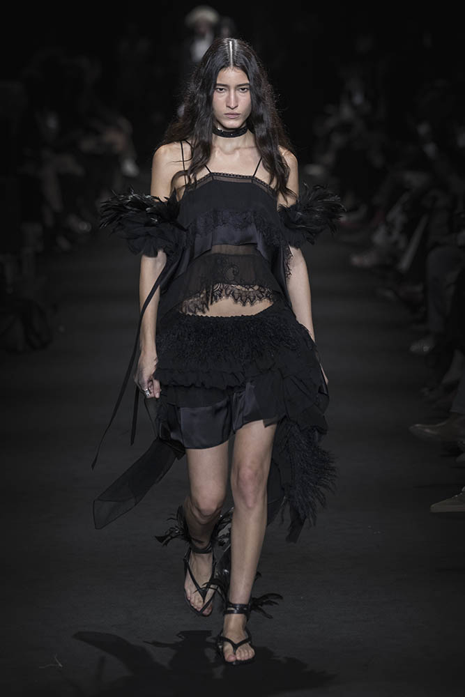 Model on the runway at the Ann Demeulemeester fashion show in Paris, Spring Summer 2027 Ready To Wear Fashion Week