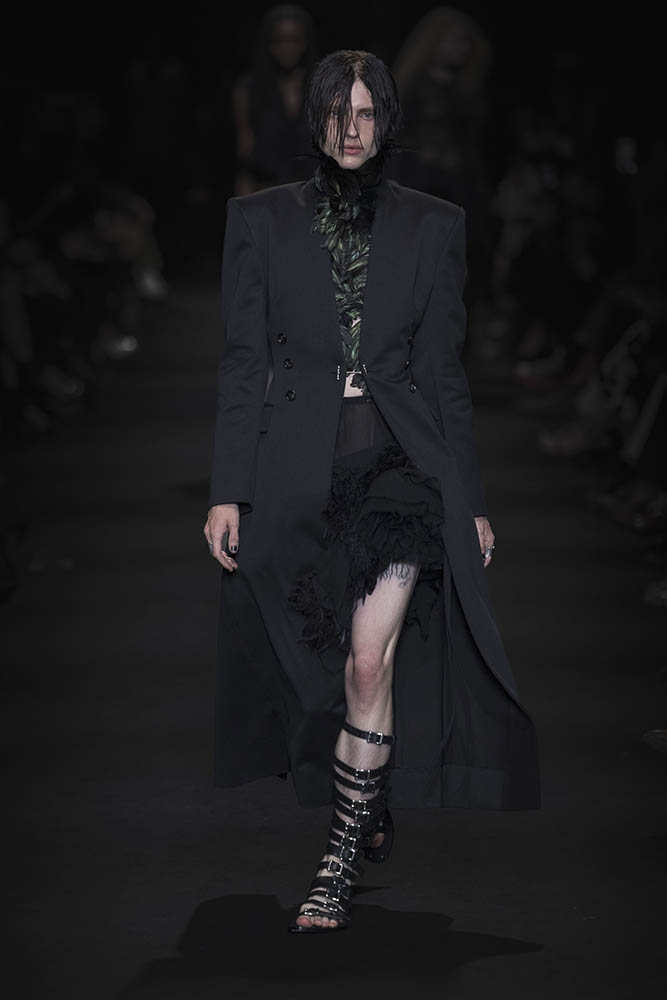 Model on the runway at the Ann Demeulemeester fashion show in Paris, Spring Summer 2027 Ready To Wear Fashion Week