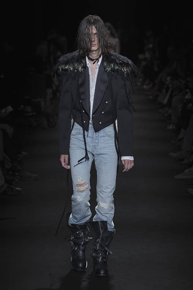 Model on the runway at the Ann Demeulemeester fashion show in Paris, Spring Summer 2027 Ready To Wear Fashion Week