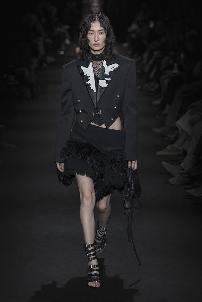 Model on the runway at the Ann Demeulemeester fashion show in Paris, Spring Summer 2027 Ready To Wear Fashion Week