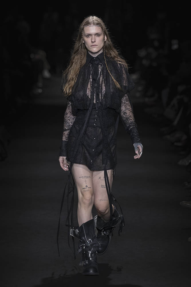 Model on the runway at the Ann Demeulemeester fashion show in Paris, Spring Summer 2027 Ready To Wear Fashion Week